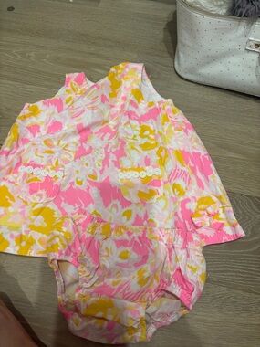 Lilly Pulitzer Pink and Yellow Floral Baby Dress with Bloomers